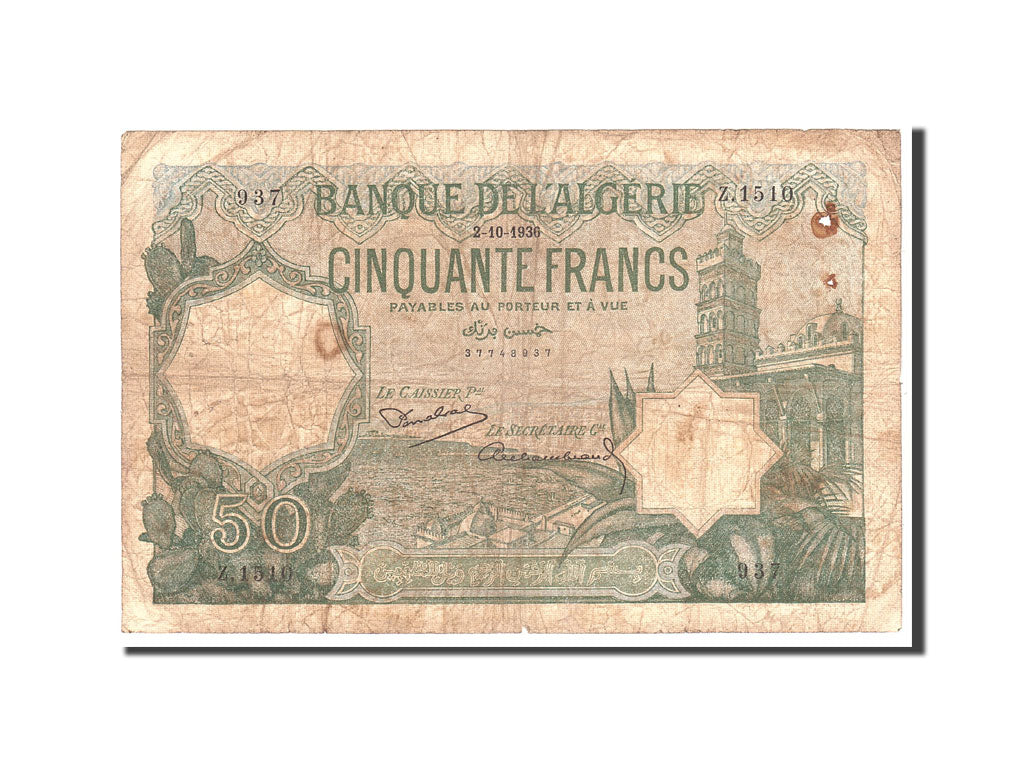 Bankovka,
Alžírsko,
50 franků