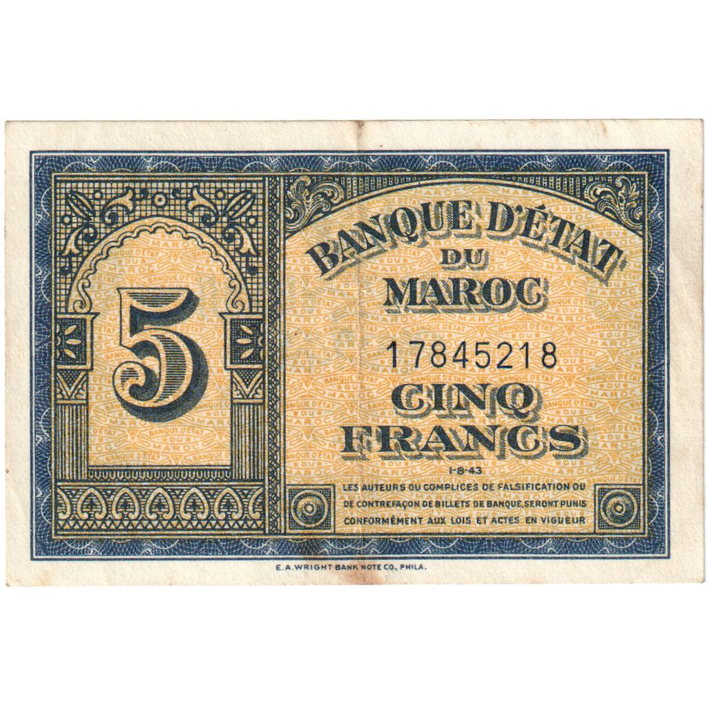 Maroko,
5 franků,
1943