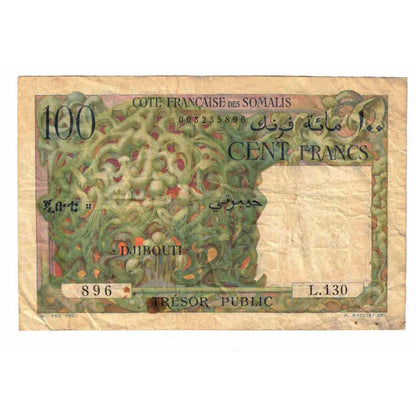 Bankovka, 
  
  francouzské Somaliland, 
  
  100 franků