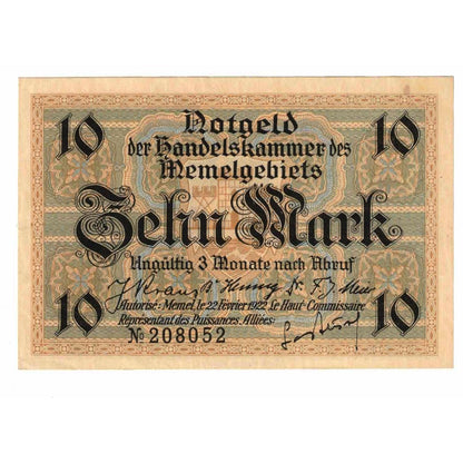 Bankovka, 
  
  memel, 
  
  10 Mark
