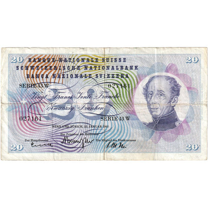 Švýcarsko, 
  
  20 Franken, 
  
  1965