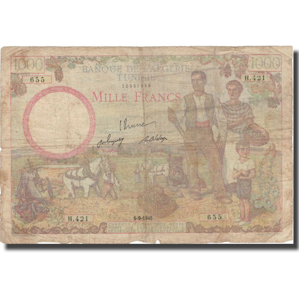Bankovka, 
  
  Tunisko, 
  
  1000 franků