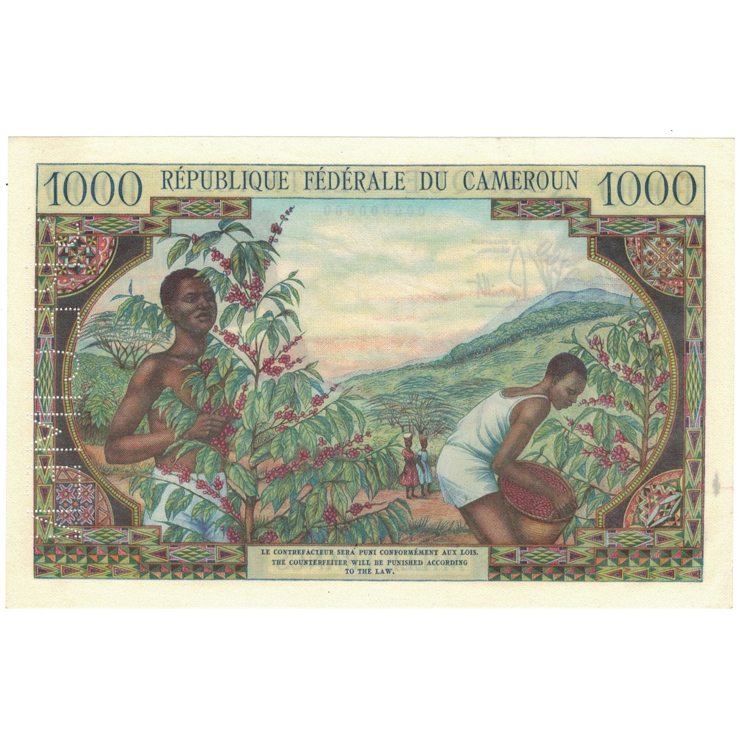 Bankovka, 
  
  Kamerun, 
  
  1000 franků